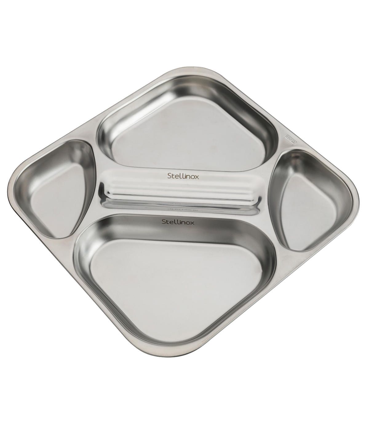 Self-service tray 4 compartments 33.5 x 33.5 cm, stainless steel 18/10