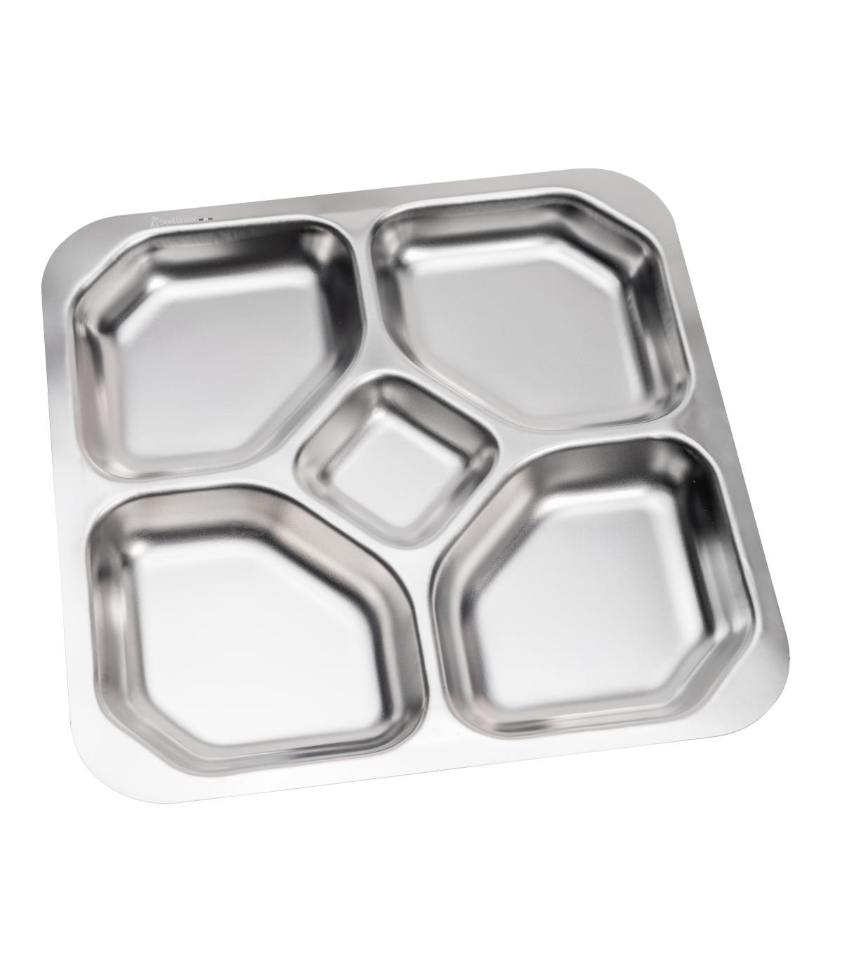 https://www.stellinox.com/6278-superlarge_default/stainless-steel-tray-with-5-compartments-265-x-265-cm-flat-edge-rounded-corners.jpg