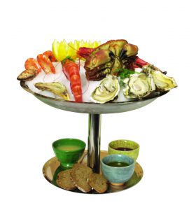 Choice 2-Tier Seafood Tower Set with Small Aluminum Trays and Stand